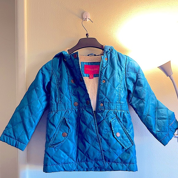 London Fog rain coat/ Turquoise Teal Fleece Lined Hooded Puffer Jacket - Picture 1 of 7